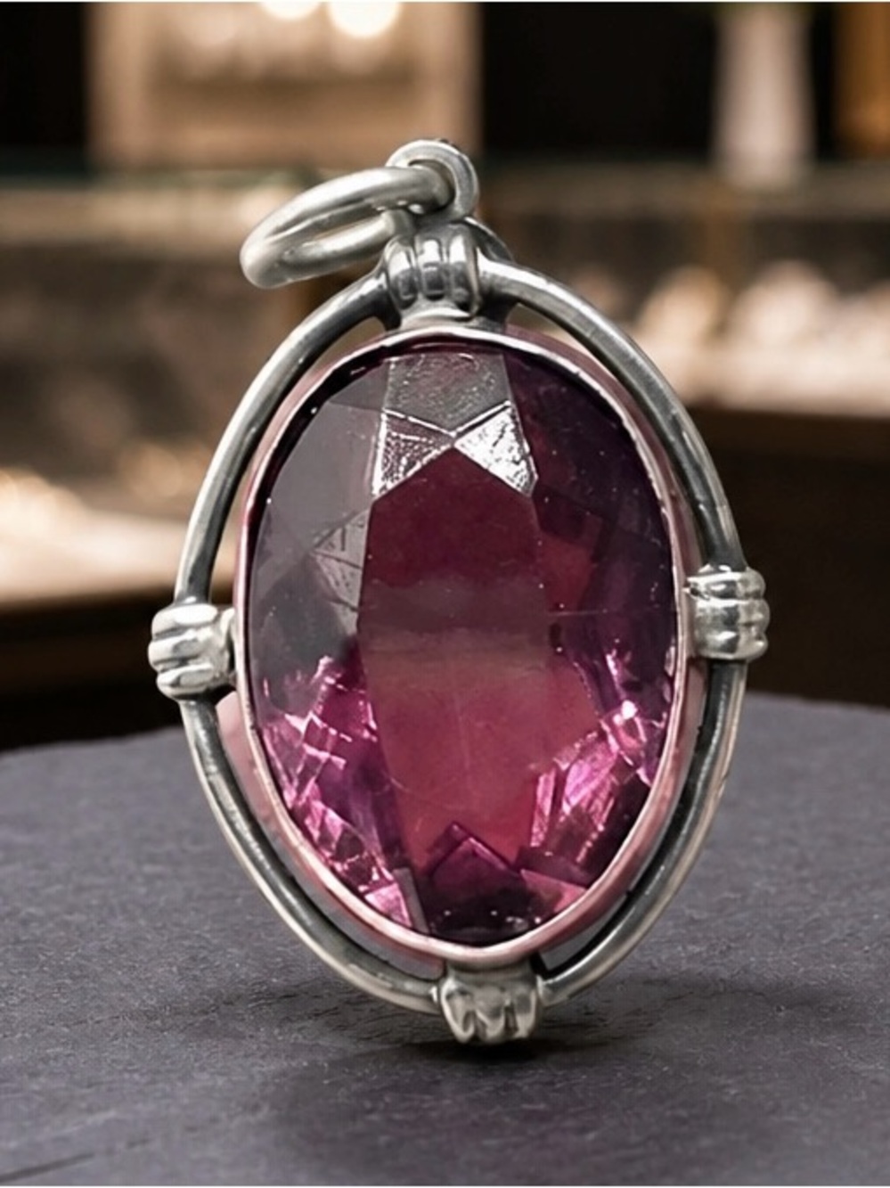 Sterling Silver Pendant with Oval Purple Glass